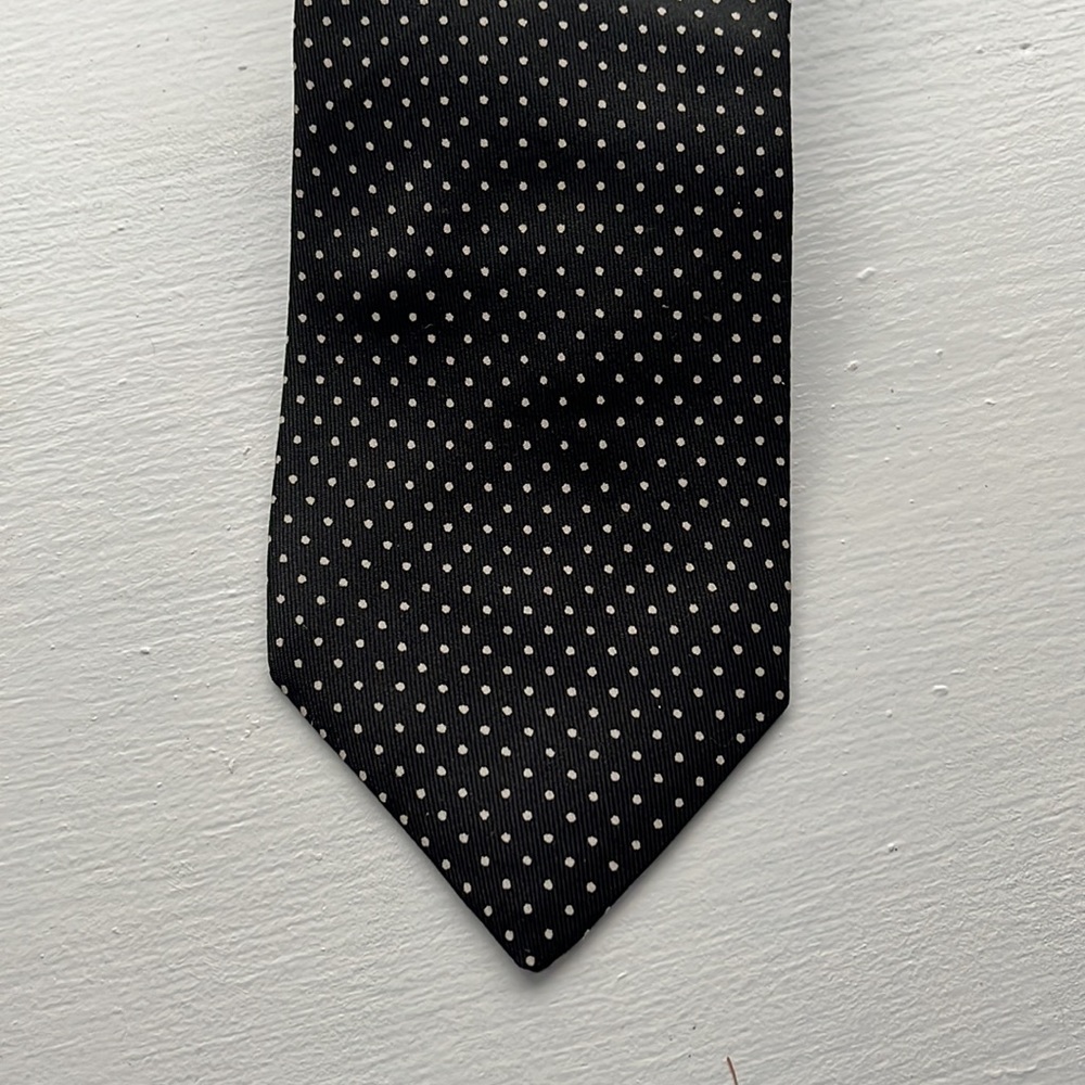 Cresco Vintage Men's Italian Silk Tie Black White Pin Dot